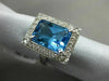 ESTATE EXTRA LARGE 8.17CT DIAMOND & BLUE TOPAZ 14KT WHITE GOLD EMERALD CUT RING