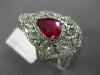 ESTATE EXTRA LARGE 3.05CT DIAMOND & AAA PEAR SHAPE RUBY 14KT WHITE GOLD 3D RING