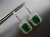 LARGE 7CT DIAMOND & AAA EMERALD 18KT WHITE GOLD 3D OCTAGON HALO HANGING EARRINGS