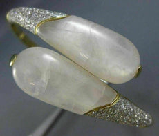 ESTATE WIDE 2.0CT DIAMOND & AAA WHITE QUARTZ 14KT YELLOW GOLD CRISS CROSS BANGLE