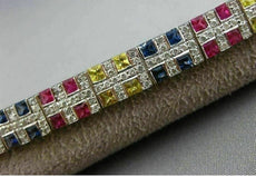 ESTATE WIDE 10.28CT DIAMOND & MULTI COLOR SAPPHIRE 14K WHITE GOLD LONG BRACELET