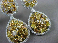 ESTATE LARGE 13.26CT FANCY YELLOW & WHITE DIAMOND 18KT TWO TONE HANGING EARRINGS