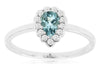 .49CT DIAMOND & AAA AQUAMARINE 14KT WHITE GOLD 3D FLOWER FRIENDSHIP LOVE RING