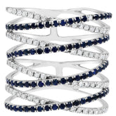 LARGE 1.25CT DIAMOND AAA SAPPHIRE 14K WHITE GOLD MULTI ROW CRISS CROSS LOVE RING