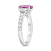 2.85CT DIAMOND & AAA PINK SAPPHIRE PLATINUM OVAL & ROUND 3 STONE ENGAGEMENT RING