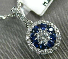 ESTATE .55CT DIAMOND & AAA SAPPHIRE 18KT WHITE GOLD 3D FLOWER SOLITAIRE PENDANT