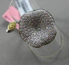 ESTATE LARGE 1.65CT DIAMOND 18K WHITE & YELLOW GOLD HANDCRAFTED FLOWER LEAF RING