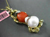 ESTATE LARGE .06CT DIAMOND CORAL PEARL 14K 2 TONE GOLD NUGGET FLOATING PENDANT