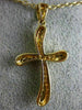 ESTATE LARGE .41CT DIAMOND 18KT YELLOW GOLD 3D WAVE SWIRL CROSS FLOATING PENDANT
