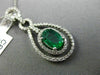 ESTATE LARGE 1.42CT DIAMOND & AAA EMERALD 18KT WHITE GOLD 3D DOUBLE HALO PENDANT