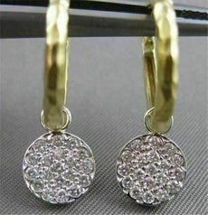 ESTATE PAVE DIAMOND 14K WHITE YELLOW 2 TONE GOLD REMOVABLE HOOP EARRINGS #20819
