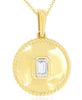 ESTATE .24CT DIAMOND 14K YELLOW GOLD EMERALD CUT BEZEL CIRCULAR FLOATING PENDANT