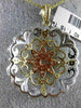 ESTATE LARGE 1.15CT DIAMOND 14KT TRI COLOR GOLD FILIGREE MILGRAIN FLOWER PENDANT