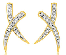 ESTATE .30CT DIAMOND 14KT YELLOW GOLD 3D CLASSIC X LOVE STUD EARRINGS