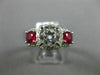ESTATE LARGE 2.41CT DIAMOND & AAA RUBY 14KT WHITE GOLD 3 STONE ENGAGEMENT RING
