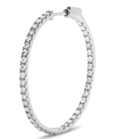 ESTATE 1.50CT DIAMOND 14K WHITE GOLD 3D CLASSIC INSIDE OUT HOOP HANGING EARRINGS