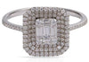ESTATE .55CT DIAMOND 14KT WHITE GOLD ROUND & BAGUETTE CLUSTER TRIPLE HALO RING