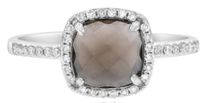 1.49CT DIAMOND & AAA SMOKY QUARTZ 14KT WHITE GOLD CUSHION & ROUND SQUARE RING