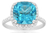 LARGE 5.2CT DIAMOND & AAA BLUE TOPAZ 14KT WHITE GOLD CUSHION & ROUND SQUARE RING