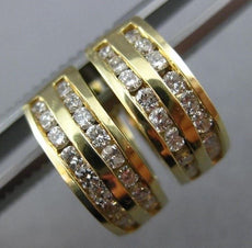 ESTATE 1.0CT DIAMOND 14KT YELLOW GOLD 3D CLASSIC TWO ROW HUGGIE EARRINGS #5319