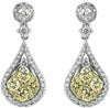 ESTATE 1.38CT WHITE & FANCY YELLOW DIAMOND 14KT WHITE GOLD 3D FLOWER EARRINGS