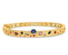 1.77CT DIAMOND & AAA MULTI COLOR SAPPHIRE 14KT YELLOW GOLD CUFF BANGLE BRACELET