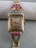 ANTIQUE .52CTW OLD MINE CUT DIAMOND RUBY 14KT WHITE ROSE GOLD NARDO WATCH #2534