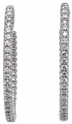 ESTATE .55CT DIAMOND 18KT WHITE GOLD 3D ROUND CLASSIC OVAL HOOP HANGING EARRINGS