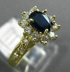 ESTATE 1.02CT DIAMOND & SAPPHIRE 14K YELLOW GOLD FLOWER ENGAGEMENT RING #11000