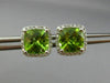 ESTATE 3.41CT DIAMOND & AAA PERIDOT 14KT WHITE GOLD SQUARE HALO CLASSIC EARRINGS