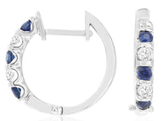 .60CT DIAMOND & AAA SAPPHIRE 14K WHITE GOLD 5 STONE HUGGIE HOOP HANGING EARRINGS