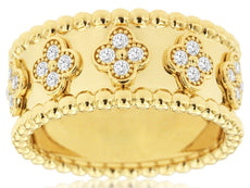 ESTATE WIDE .25CT DIAMOND 14K YELLOW GOLD MULTI FLOWER FILIGREE ANNIVERSARY RING
