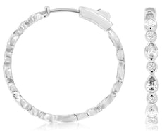 LARGE 1.98CT DIAMOND 14KT WHITE GOLD 3D ROUND & PEAR SHAPE HOOP HANGING EARRINGS