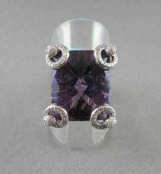 ANTIQUE WIDE 17.52CTW AAA AMETHYST EMERALD CUT & DIAMOND 18KT WHITE GOLD RING