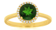 1.55CT DIAMOND & AAA GREEN GARNET 14KT YELLOW GOLD 3D ROUND HALO FRIENDSHIP RING