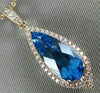 LARGE 3.12CT DIAMOND & AAA BLUE TOPAZ 14KT ROSE GOLD TEAR DROP FILIGREE PENDANT