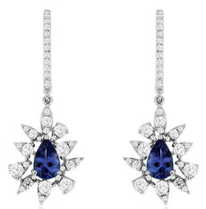 1.59CT DIAMOND & AAA TANZANITE 14KT WHITE GOLD FLOWER SNOWFLAKE HANGING EARRINGS