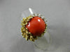 ANTIQUE LARGE .20CT DIAMOND & AAA CORAL 14K 2 TONE GOLD ROUND FLOWER RING #21861