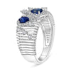 LARGE .90CT DIAMOND AAA SAPPHIRE 14KT WHITE GOLD PEAR SHAPE ROUND MULTI BAR RING