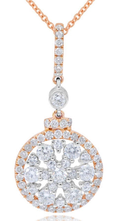 1.08CT DIAMOND 18KT WHITE & ROSE GOLD 3D SNOWFLAKE CIRCULAR FUN FLOATING PENDANT