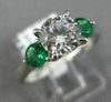 ESTATE 1.35CT DIAMOND & AAA EMERALD 14KT WHITE GOLD THREE STONE ENGAGEMENT RING
