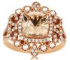 2.6CT DIAMOND & AAA MORGANITE 14K ROSE GOLD CUSHION & ROUND FILIGREE FLOWER RING