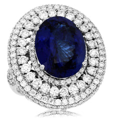EXTRA LARGE 11.70CT DIAMOND & AAA TANZANITE 14KT WHITE GOLD OVAL ENGAGEMENT RING