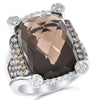 EXTRA LARGE 16.39CT MULTI COLOR DIAMOND & SMOKEY TOPAZ 18K WHITE BLACK GOLD RING