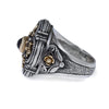 AAA GARNET 18K YELLOW GOLD & 925 SILVER HANDCRAFTED FILIGREE FLORAL CROSS RING