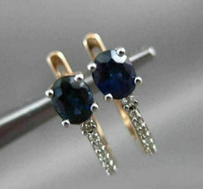 ESTATE .77CT DIAMOND & AAA SAPPHIRE 14KT ROSE GOLD 3D LEVERBACK HANGING EARRINGS