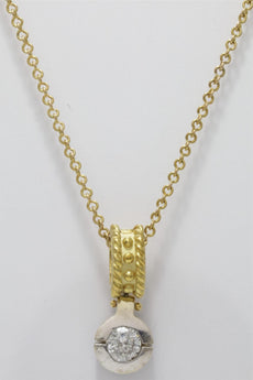 1.02CT DIAMOND 18K 2 TONE GOLD 3D SOLITAIRE SEMI BEZEL FILIGREE FLOATING PENDANT