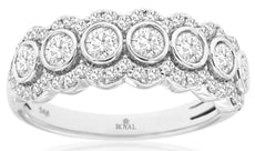 1.0CT DIAMOND 14K WHITE GOLD MULTI FLOWER SEMI ETERNITY WEDDING ANNIVERSARY RING