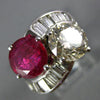 LARGE 3.65CT WHITE FANCY YELLOW DIAMOND & RUBY 18KT WHITE GOLD CRISS CROSS RING