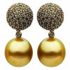 ESTATE LARGE 2.1CT MOCHA DIAMOND & GOLDEN SOUTH SEA PEARL 18K ROSE GOLD EARRINGS